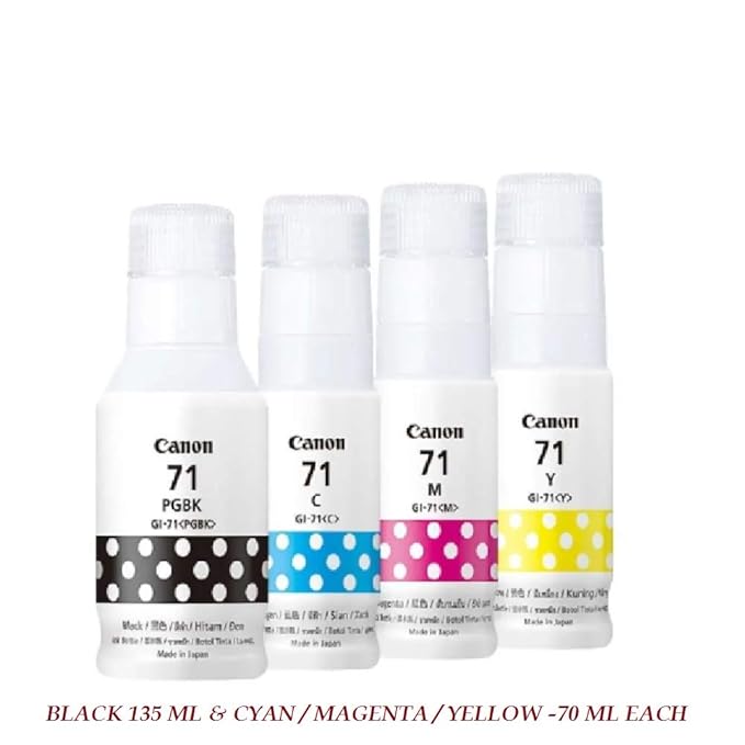 Canon 71 B/C/Y/M Ink Bottles GI-71 4 Pack Combo