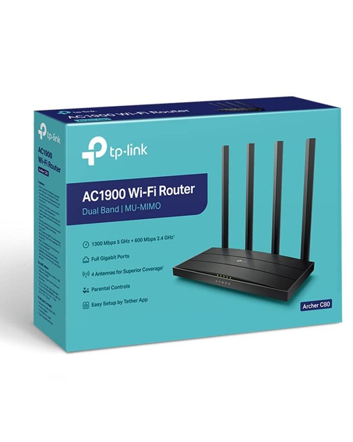 TP-Link Archer C80 AC1900 Dual Band Wireless, Wi-Fi Speed Up to 1300 Mbps/5 GHz + 600 Mbps/2.4 GHz, Full Gigabit, High-Performance WiFi, 1.2GHz CPU, MU-MIMO Router (Black)