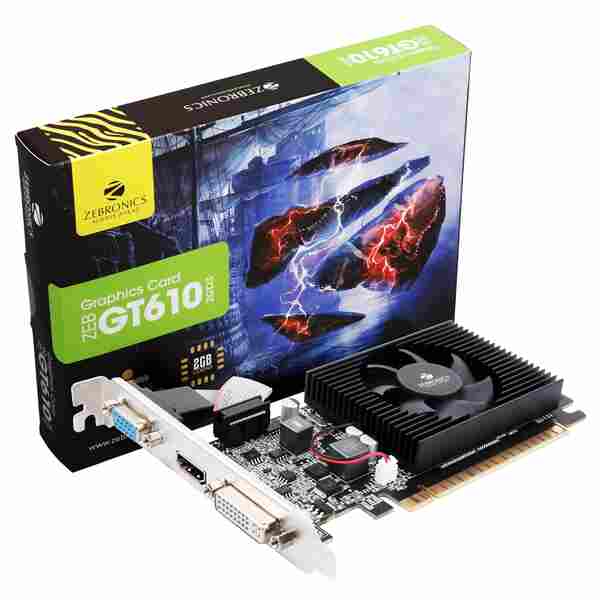 ZEBRONICS GT610 2GB DDR3 with Pcie 2.0,Multiconnectivity Hdmi Dvi Vga,High Efficiency,Heatsink with Fan